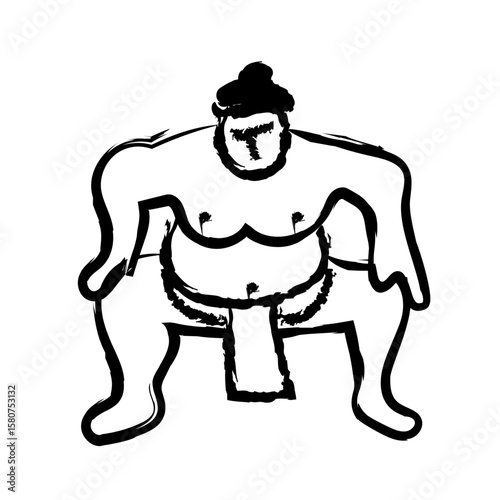 Sumo wrestler standing in a wrestling pose drawn in charcoal style. Japanese traditional martial art, combat sport activity concept. Hand drawn trendy vector illustration on white background.