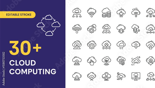 Cloud computing icon set vector illustration editable stroke for business and technology concepts design