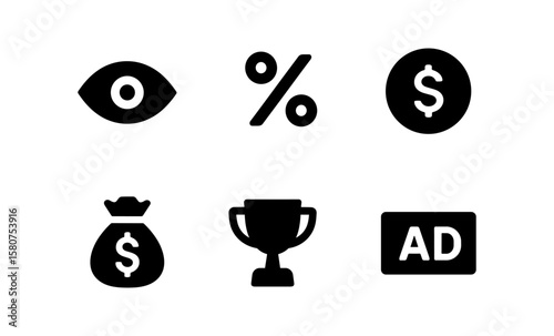 Digital marketing icons set: impressions, ctr, cpc, conversions, advertisement