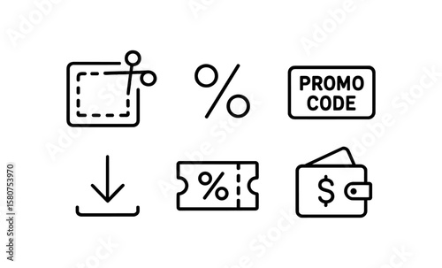 Minimalist cashback and discount icons for e-commerce platforms