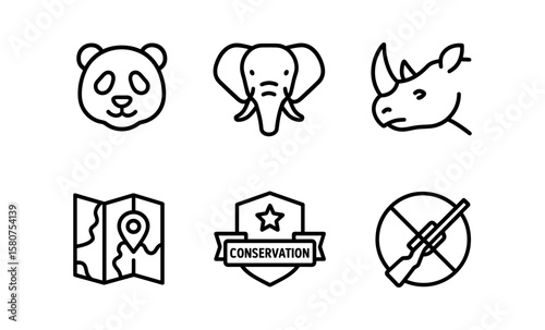 Wildlife protection symbols: conservation, animal silhouettes, and anti-poaching icons