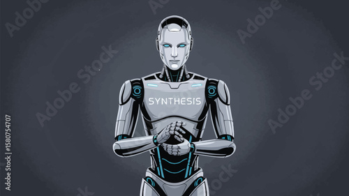 Futuristic Robotics Lab – Humanoid AI Prototype with Exposed Chest Circuitry; Scientific Tools, Digital Schematics, Precision Engineering, Innovation in Artificial Intelligence