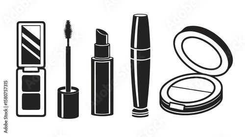 Minimalist Makeup Icons Silhouette Set for Beauty and Cosmetic Design