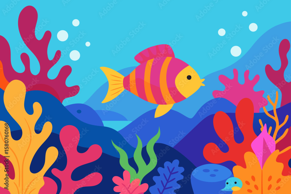 Fototapeta premium colorful coral reef scene with tropical fish vector