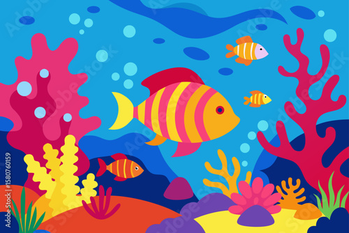 colorful coral reef scene with tropical fish vector