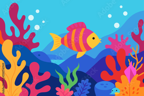 colorful coral reef scene with tropical fish vector