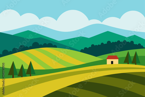 rolling hills landscape with distant mountains