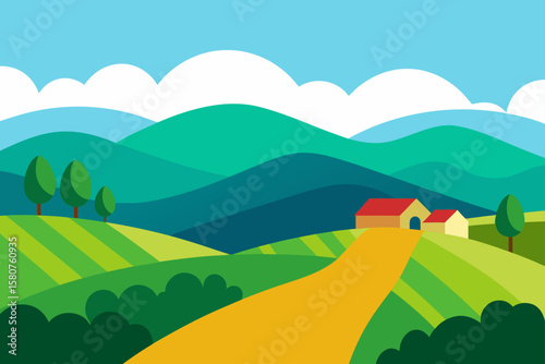 rolling hills landscape with distant mountains