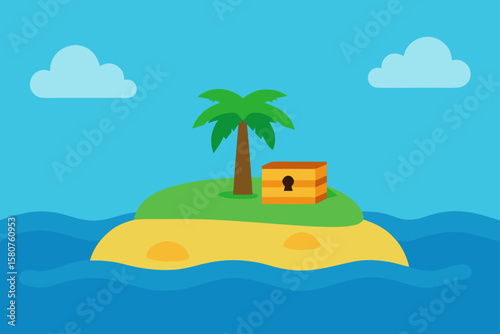 secluded island with treasure chest on beach