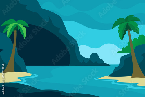 tropical cove with hidden cave and calm waters