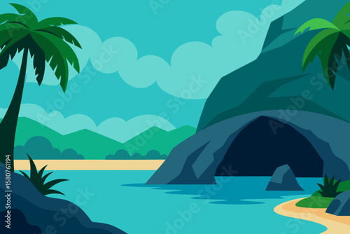 tropical cove with hidden cave and calm waters