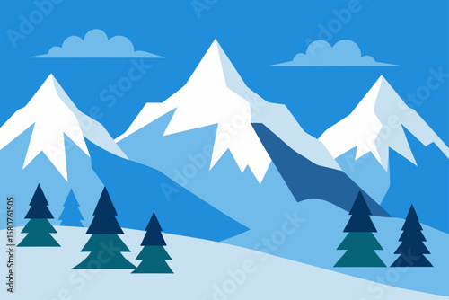 winter mountain scene with snow covered trees