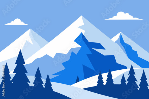 winter mountain scene with snow covered trees