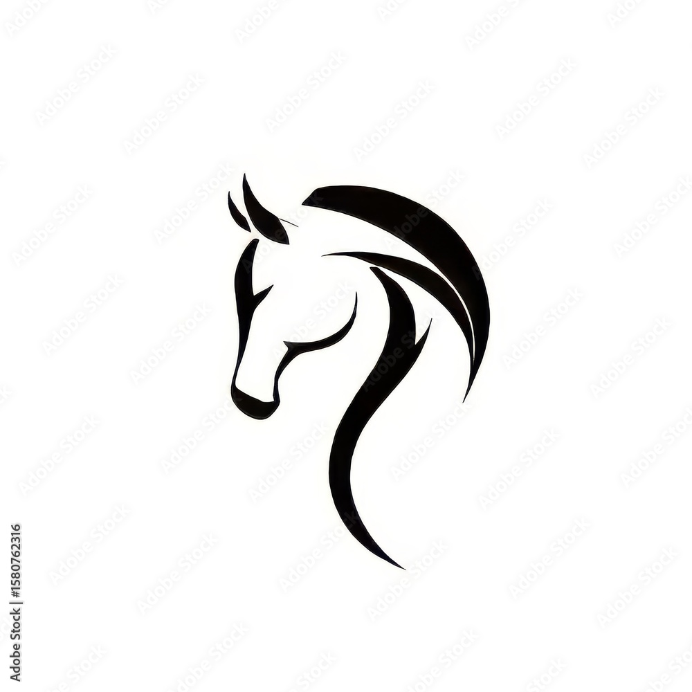 Obraz premium monoline horse head logo elegant curve in black white background
