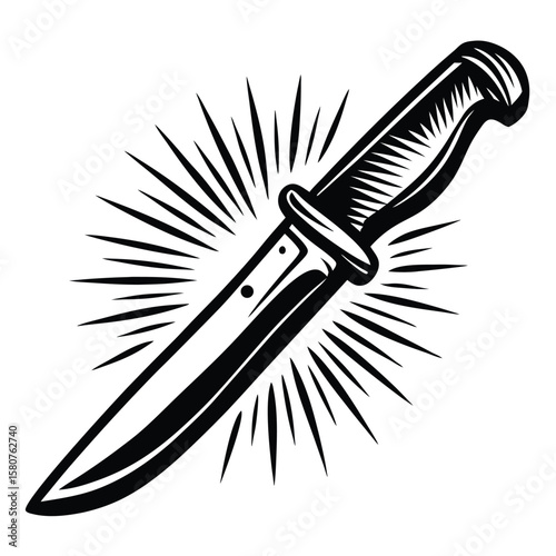 Sharp black knife with radiating lines blade pointed