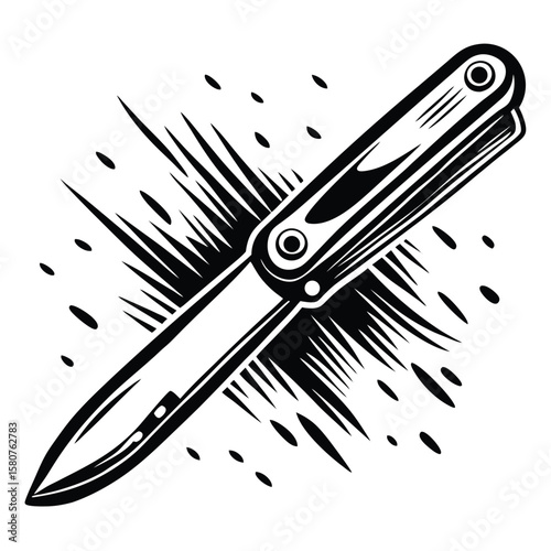 Sharp folding knife with abstract background blade