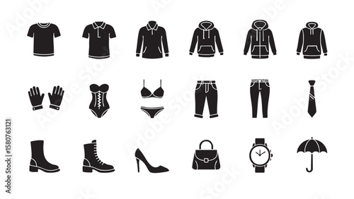 Apparel and Accessories Silhouette Collection Creating Style with Classic Clothing Icons