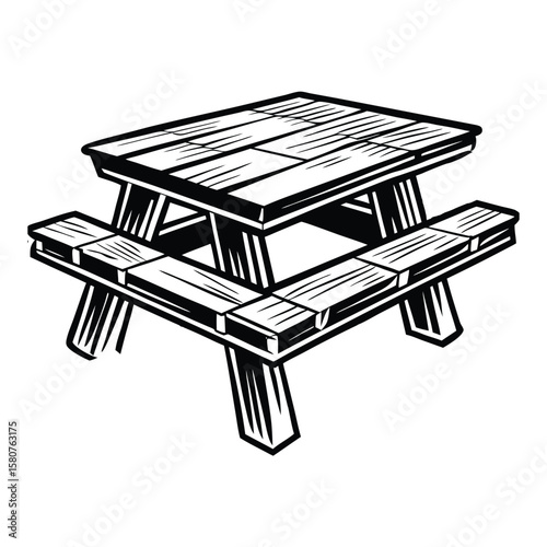 Wooden picnic table silhouette bench outdoor