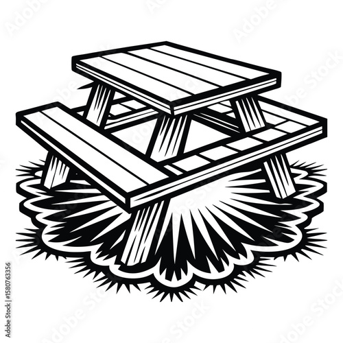 Wooden picnic table with decorative base outdoor furniture