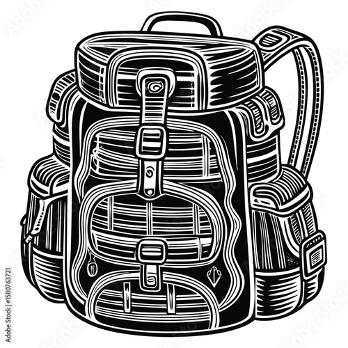 Black and white backpack illustration travel hiking