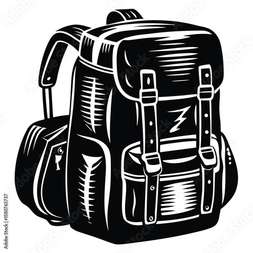 Black and white backpack illustration rucksack travel