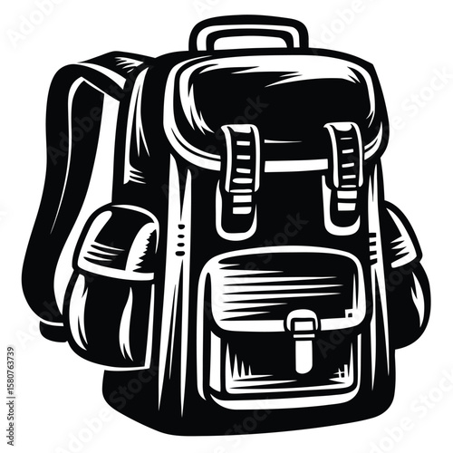 Black and white backpack illustration travel