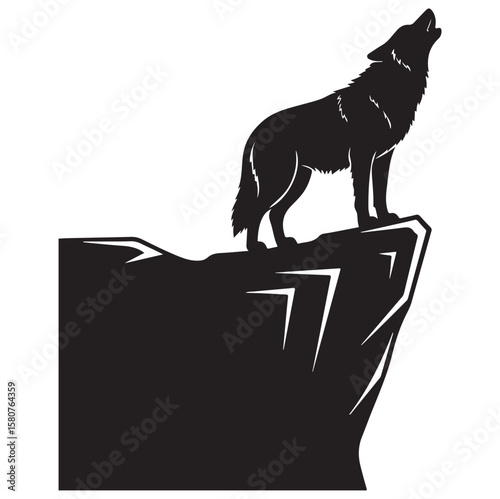 Howling Wolf Silhouette | Black Vector Animal on Cliff. AI generator