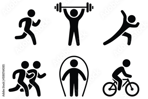 Athletic activities pictogram collection running weightlifting
