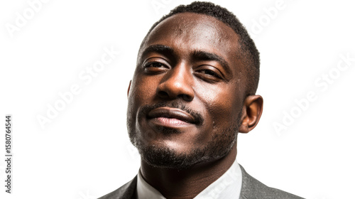 Confident man in suit with a slight smile, isolated on a white background.
