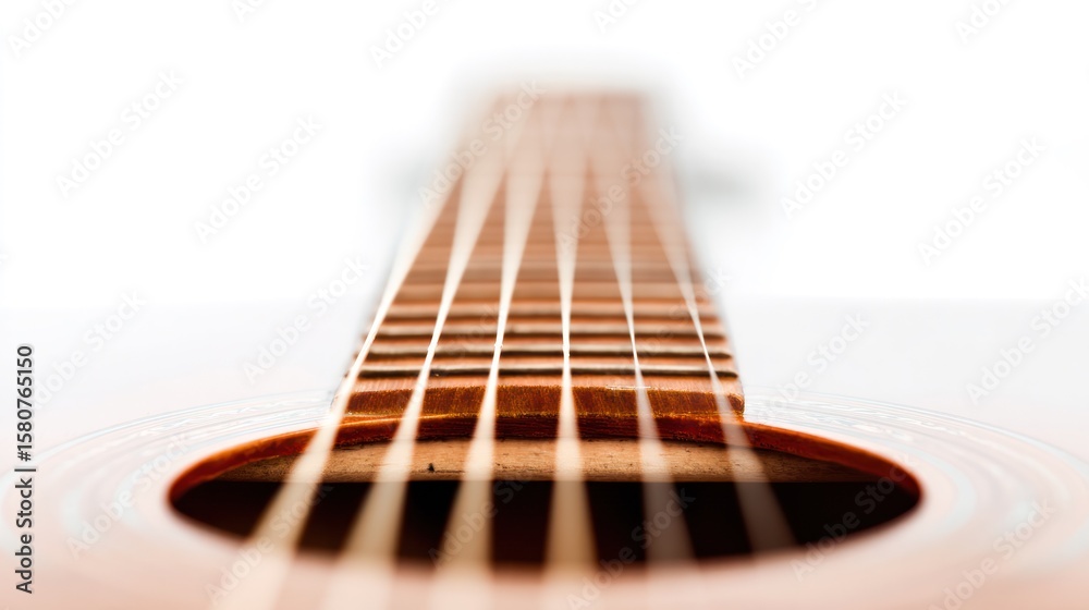 Fototapeta premium Isolated acoustic guitar on white background, highlighting fine wood texture and musical design