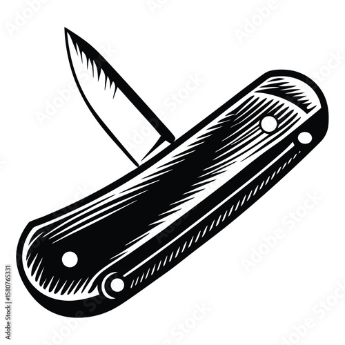Black and white pocket knife illustration folding knife