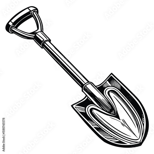 Black and white shovel illustration digging tool garden tool