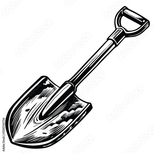 Black and white shovel silhouette digging tool
