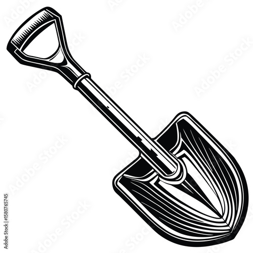 Black and white shovel silhouette digging tool