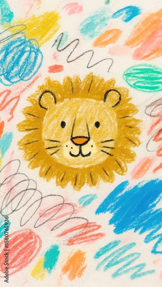 Obraz premium Playful lion in colorful doodles.