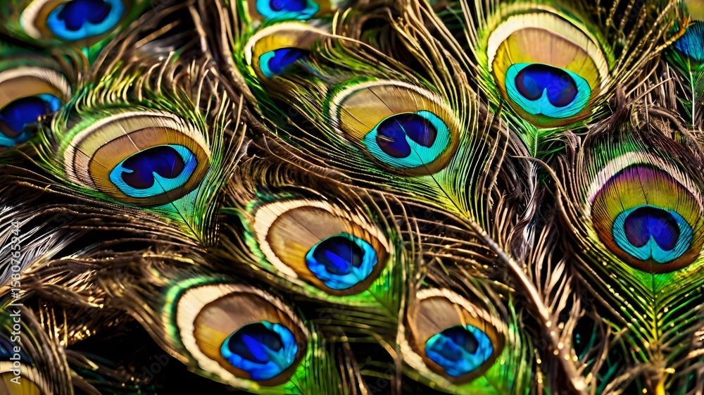 Obraz premium Close-up of Colorful and Iridescent Peacock Feathers