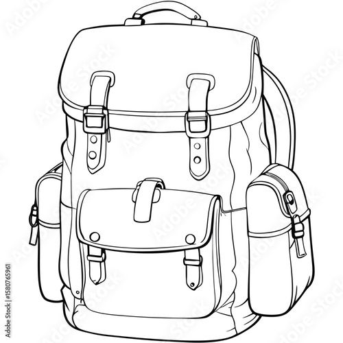 Black and white sketch of a canvas backpack drawing