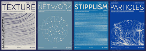 Cover design template. Water splash imitation. Dotted science or technology background. Circle with molecular grid inside. Vector for booklet, flyer, poster, presentation, placard, magazine or album.