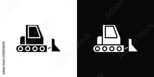 Bulldozer icon design. Black flat style sign for mobile concept