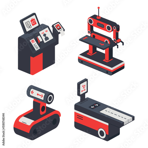 set illustration minimalist geometric flat vector design of service retail robots