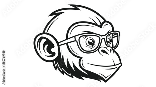 Geeky Monkey Face Logo with Glasses – Modern Vector Design