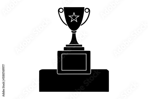 Isolated Simple Podium with Gold Trophy for Top Achiever – Award, Winner, Success