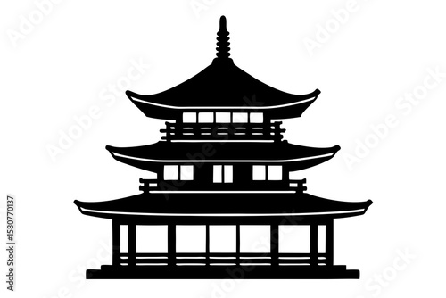 Traditional Japanese Pagoda Isolated on White – Classic Architecture Illustration