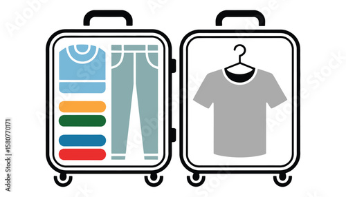 Luggage Packing Icon with Clothes and Hangar