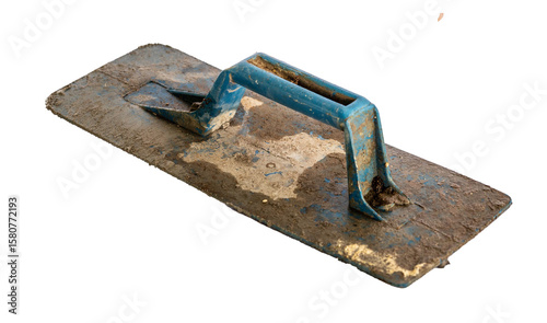 Used Concrete Float Trowel with Blue Handle – Construction Finishing Tool Isolated