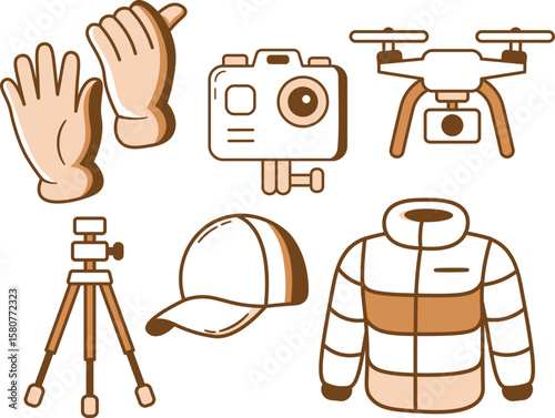 Hand drawn Style Icons of Camping and Hiking