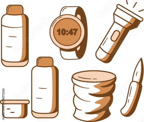 Hand drawn Style Icons of Camping and Hiking