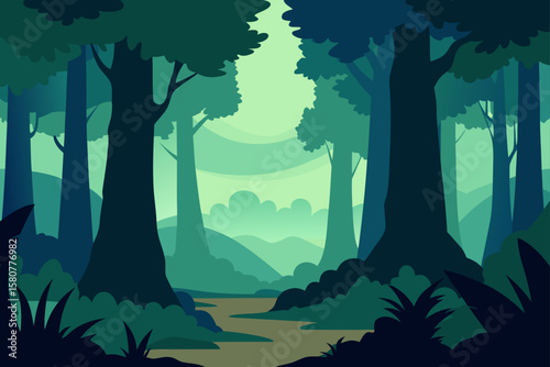 ancient forest clearing surrounded by towering