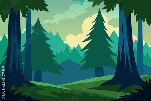 ancient forest clearing surrounded by towering