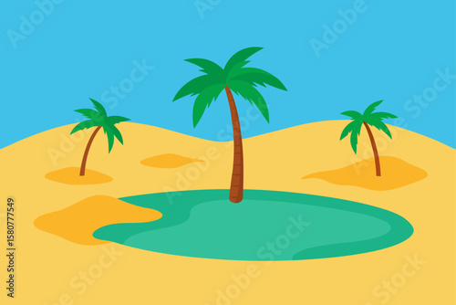 oasis surrounded by palm trees and sand